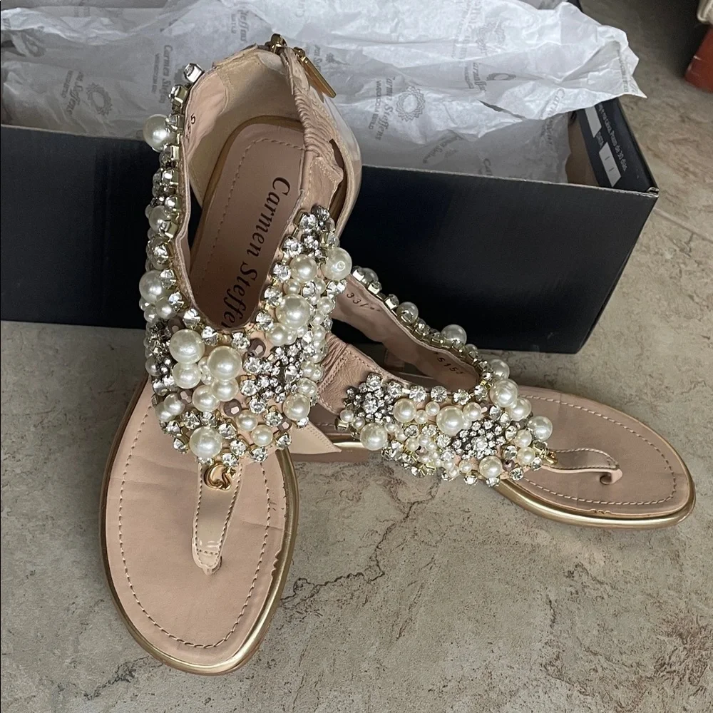 Crystal Pearl Embellished Sandals new in box